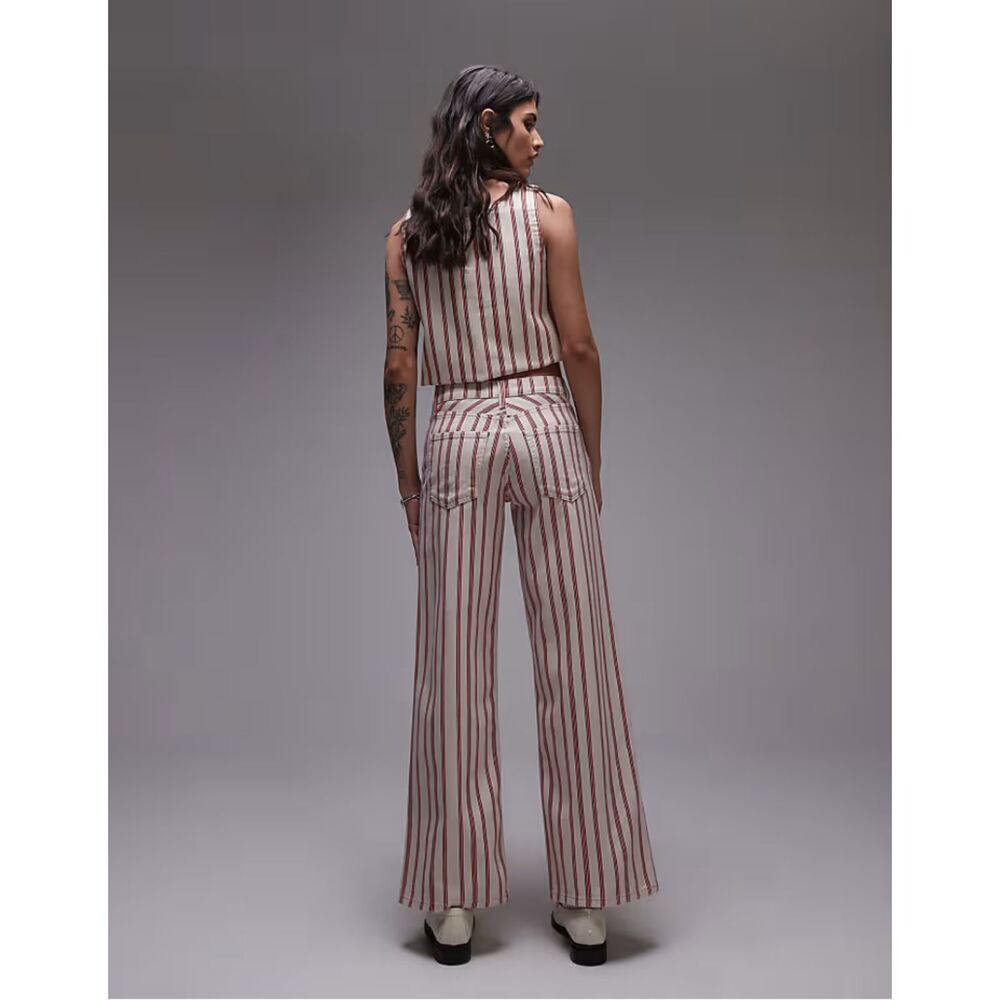 TopShop Stripe Mid Rise Wide Leg Jeans Red/White Size 24x30 NWOT - Picture 3 of 6